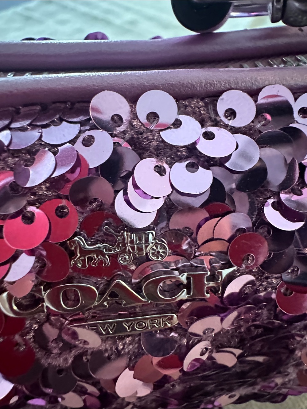 Coach Sequin Nolita Barrel  Bag in Lilac with Silver Hardware. - Picture 4 of 9
